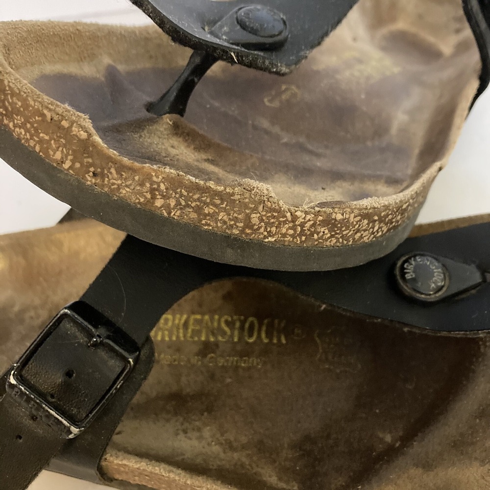 Birkenstock Gizeh 38 Black Leather Thong T Strap Sandals Womens 7 7.5 US FLAWS - Picture 12 of 14